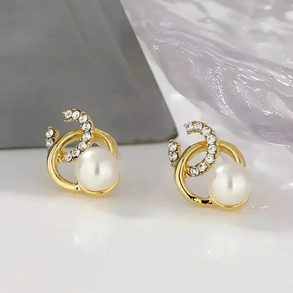Jewelry - Diamond Studed Pearl C Earrings